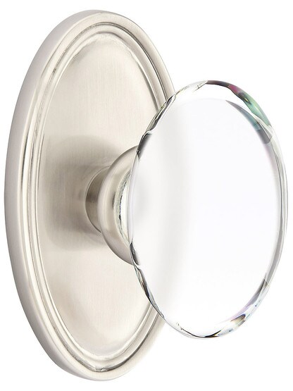 Oval Rosette Door Set With Hampton Crystal Knobs in Satin Nickel.